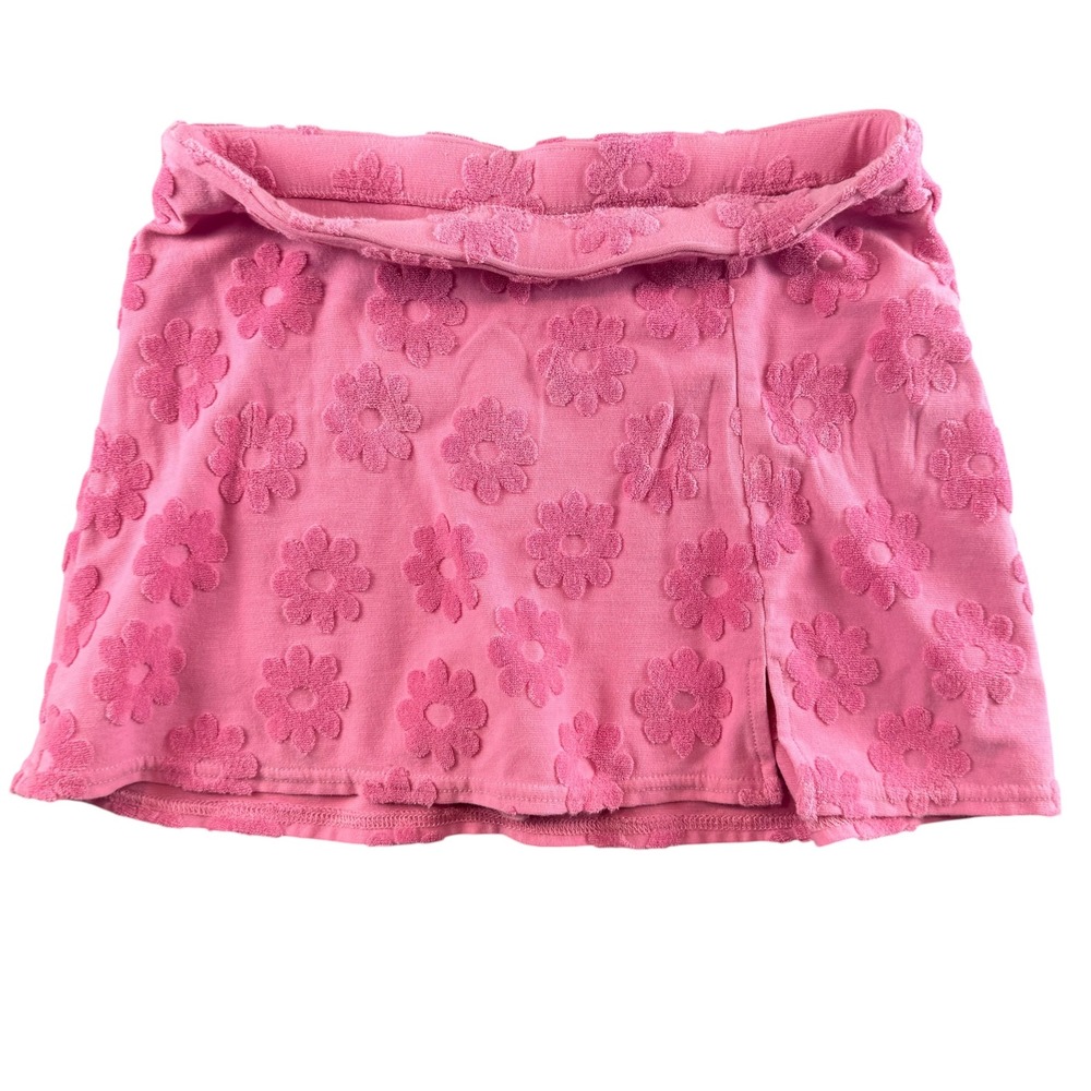 American Eagle Pink Terry Cloth Floral Mini Skirt Side Slit Small
